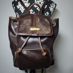 Liz Claiborne Vintage Dark Brown Leather 90's Backpack UWOT